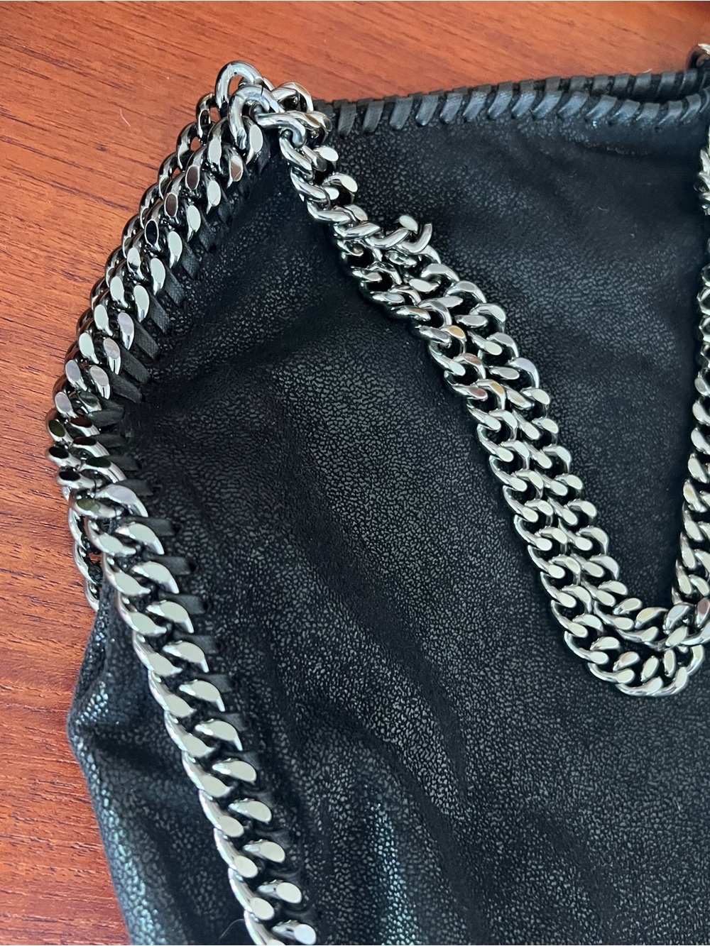 Stella McCartney Falabella Fold Over Tote Large Black Shaggy Deer Chain Bag - Picture 7 of 9